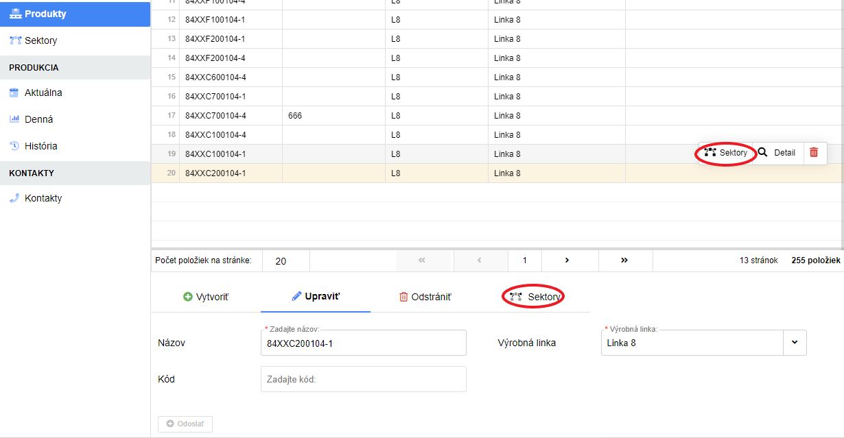 produkty pridať sektor