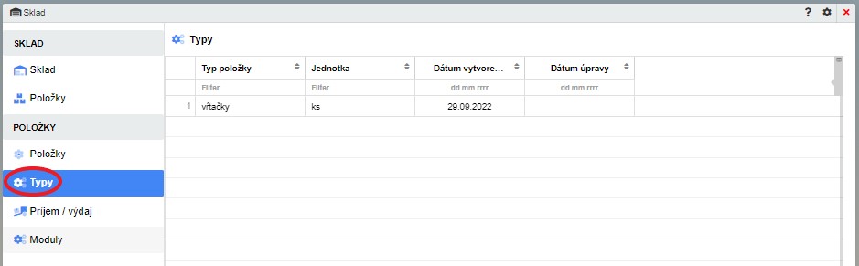 sklad typy